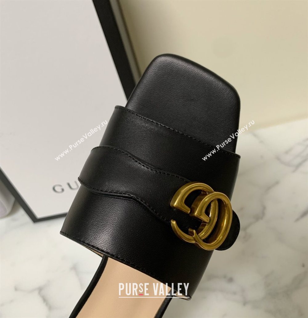 Gucci Leather Double G Flat Slide Sandals Black 2021 (MD-21010668)