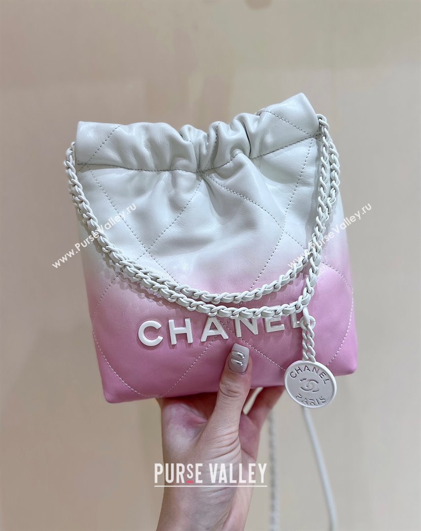 Chanel 22 Mini Shopping Bag in Shiny Calfskin  Lacquered Metal AS3980 Pink/White 2024 Top Quality (SHUNY-24062411)