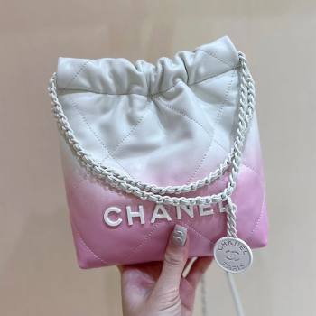 Chanel 22 Mini Shopping Bag in Shiny Calfskin Lacquered Metal AS3980 Pink/White 2024 Top Quality (SHUNY-24062411)