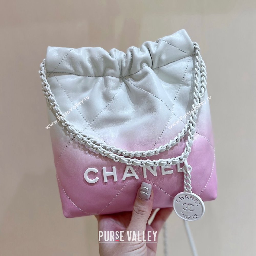 Chanel 22 Mini Shopping Bag in Shiny Calfskin  Lacquered Metal AS3980 Pink/White 2024 Top Quality (SHUNY-24062411)