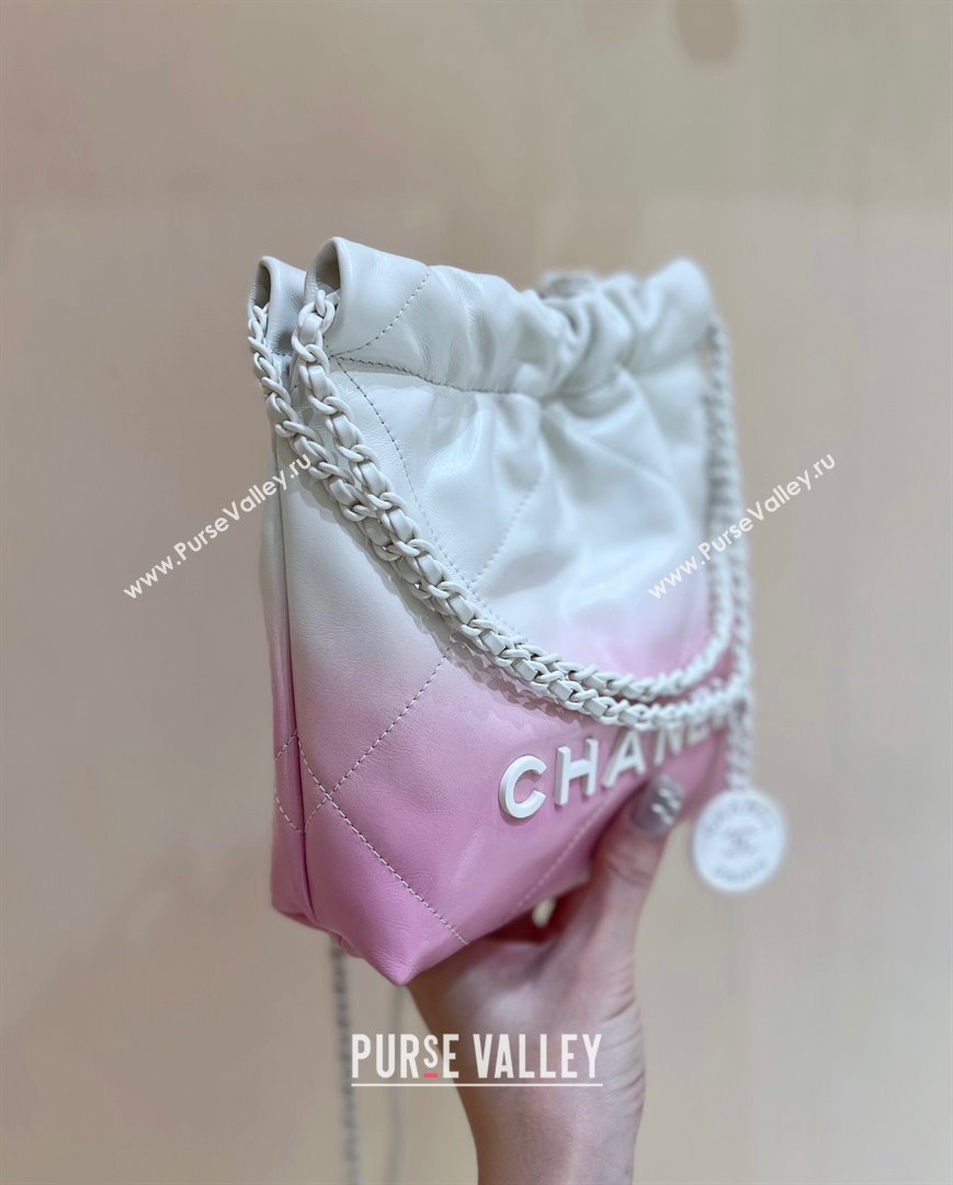 Chanel 22 Mini Shopping Bag in Shiny Calfskin  Lacquered Metal AS3980 Pink/White 2024 Top Quality (SHUNY-24062411)