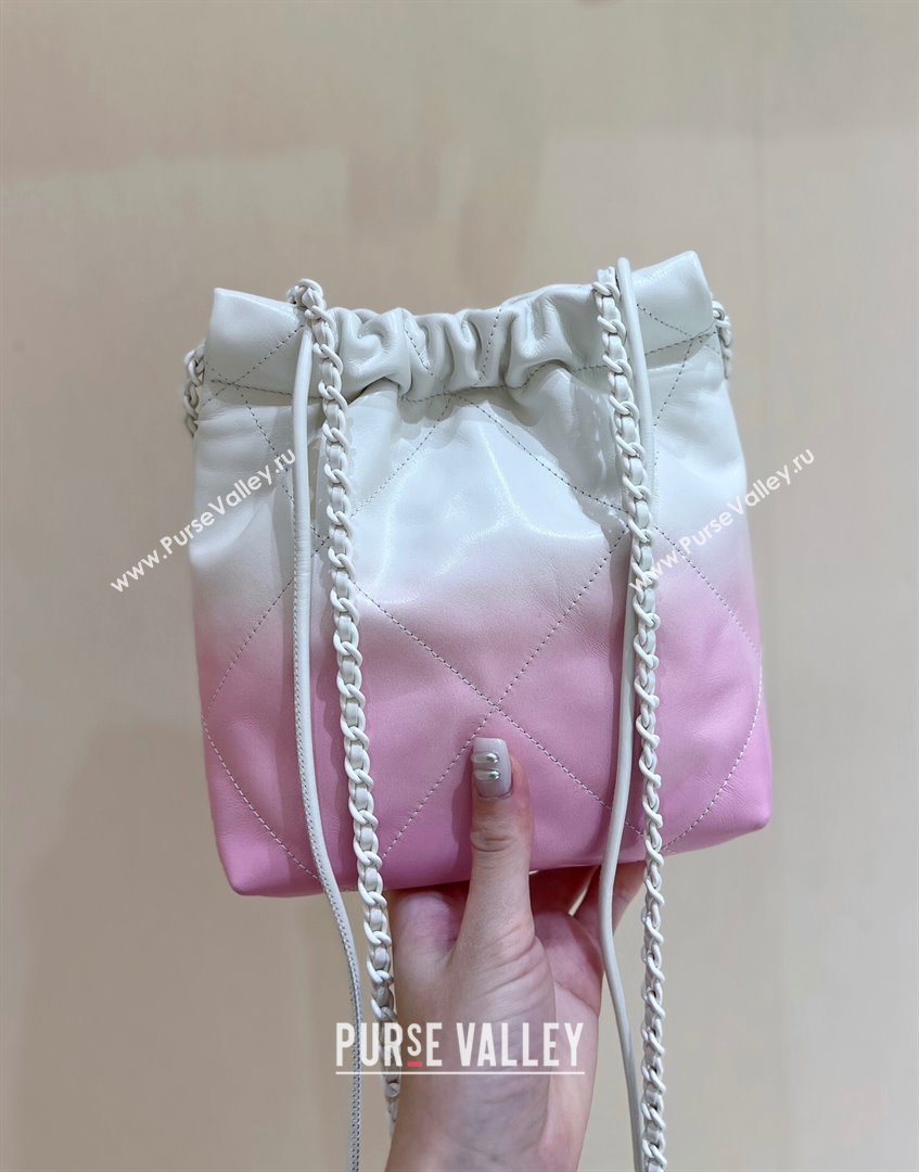 Chanel 22 Mini Shopping Bag in Shiny Calfskin  Lacquered Metal AS3980 Pink/White 2024 Top Quality (SHUNY-24062411)