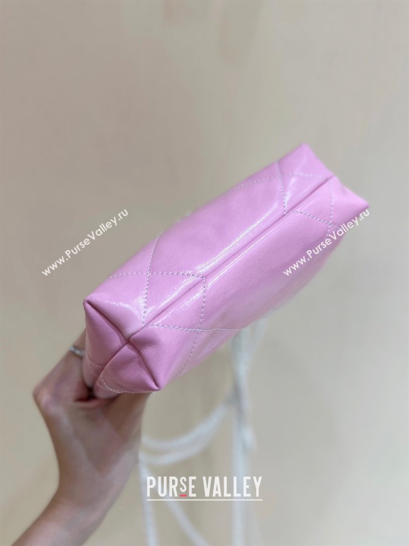 Chanel 22 Mini Shopping Bag in Shiny Calfskin  Lacquered Metal AS3980 Pink/White 2024 Top Quality (SHUNY-24062411)