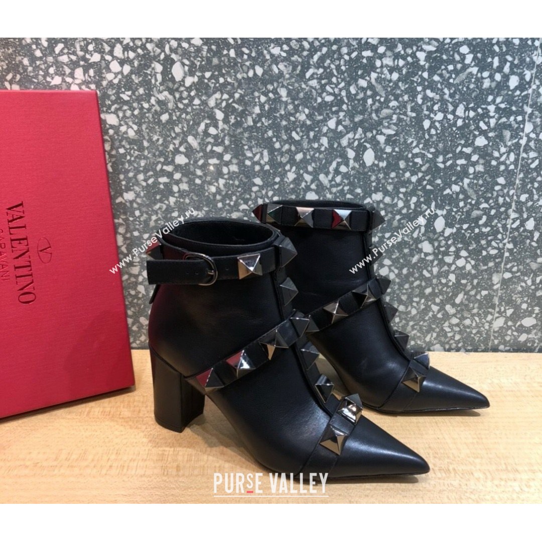 Valentino Roman Stud Calfskin Ankle Boots 8 cm Black 2021 01 (MD-21082033)