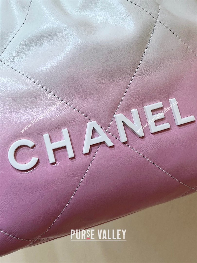 Chanel 22 Mini Shopping Bag in Shiny Calfskin  Lacquered Metal AS3980 Pink/White 2024 Top Quality (SHUNY-24062411)