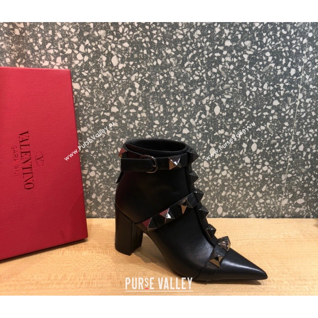 Valentino Roman Stud Calfskin Ankle Boots 8 cm Black 2021 01 (MD-21082033)