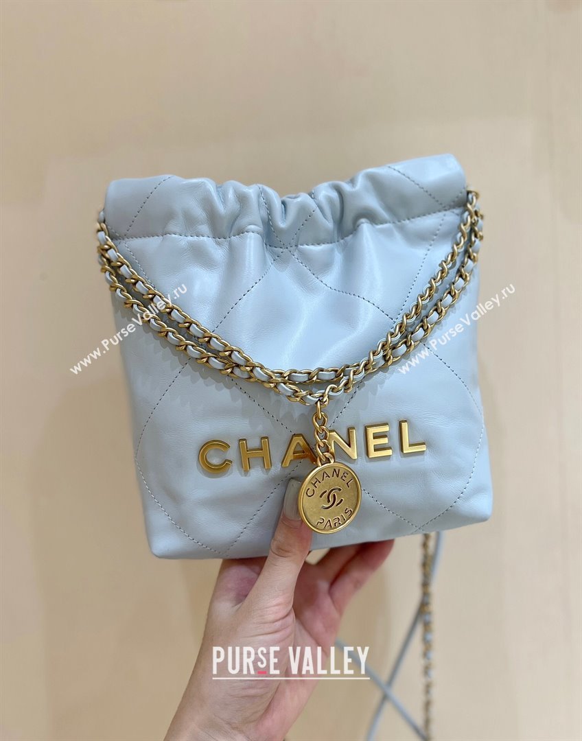 Chanel 22 Small Bag in Shiny Calfskin AS3260 Light Blue 2024 Top Quality (SHUNY-24062412)