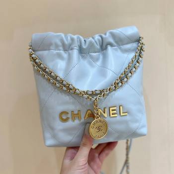 Chanel 22 Small Bag in Shiny Calfskin AS3260 Light Blue 2024 Top Quality (SHUNY-24062412)