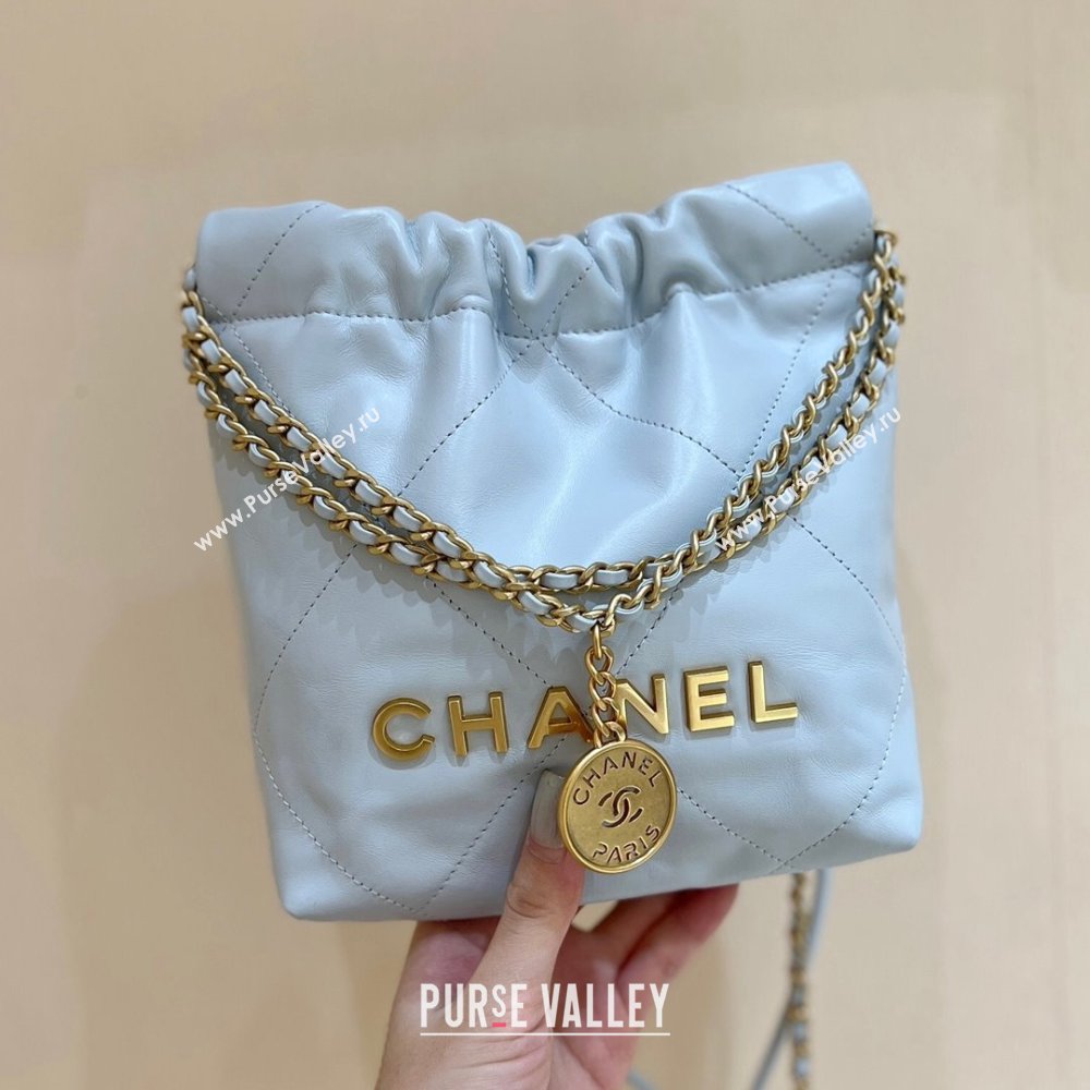 Chanel 22 Small Bag in Shiny Calfskin AS3260 Light Blue 2024 Top Quality (SHUNY-24062412)