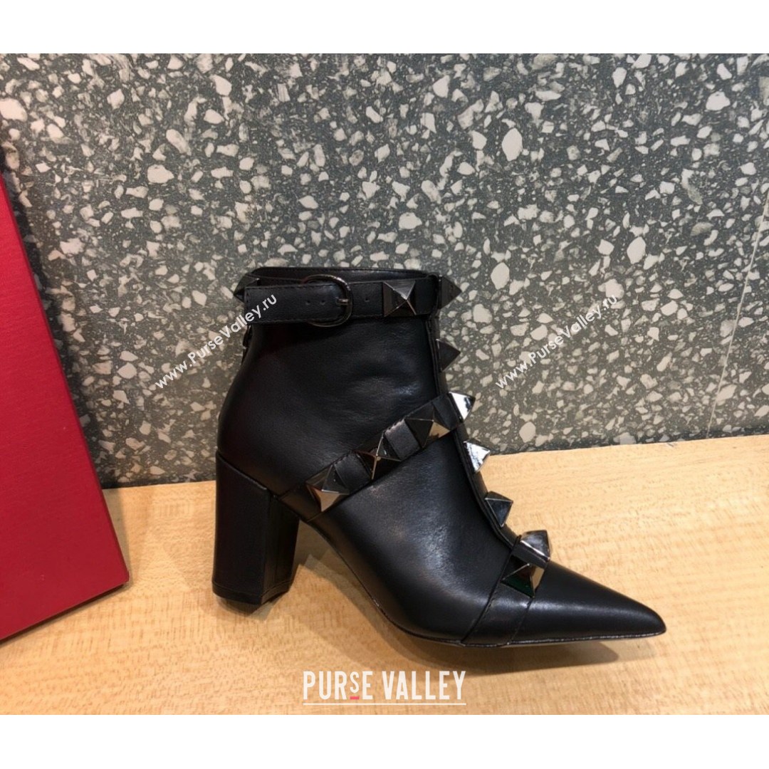 Valentino Roman Stud Calfskin Ankle Boots 8 cm Black 2021 01 (MD-21082033)