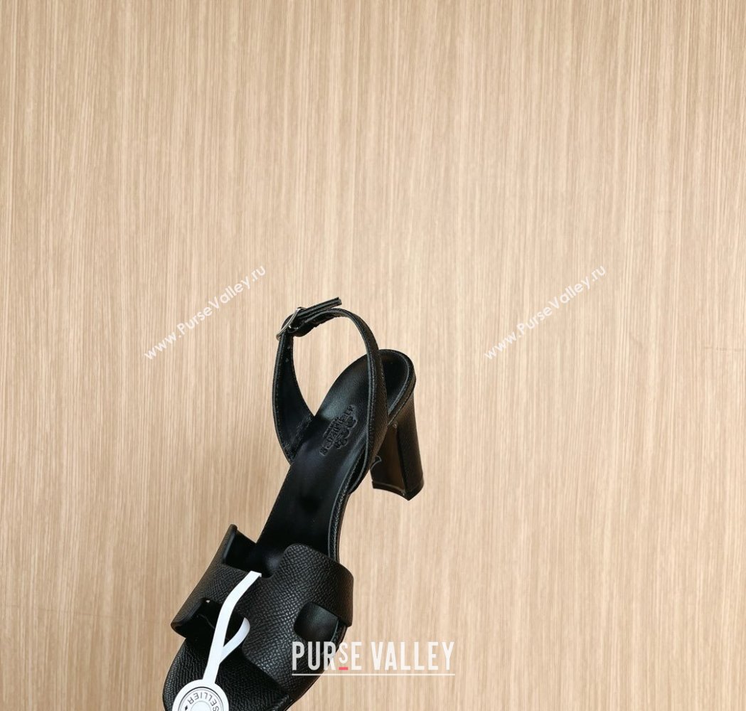 Hermes Eremite Heel Sandals 8cm in Palm-Grained Leather Black 2025 H02275 (MD-250227089)