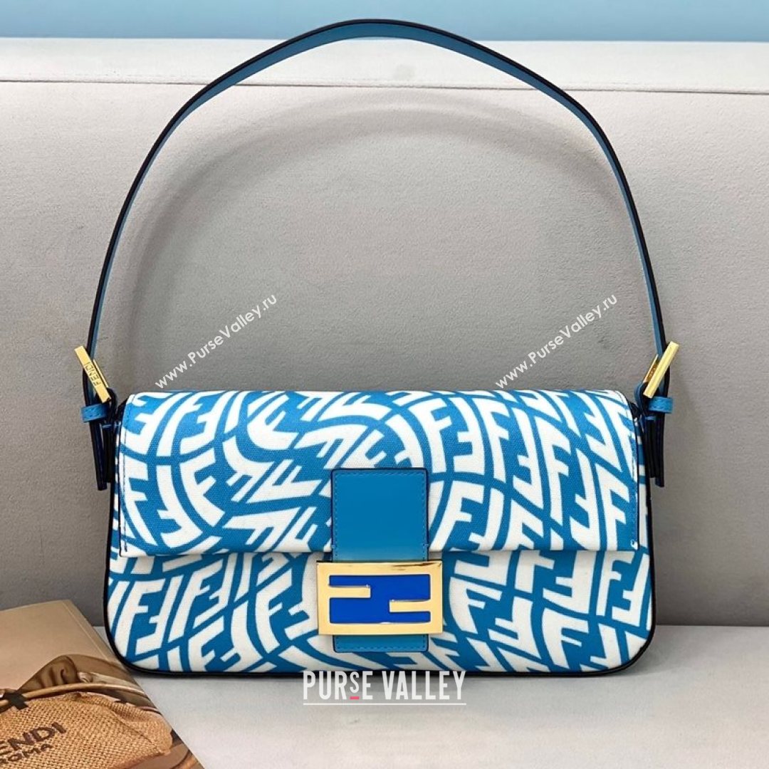 Fendi Baguette 1997 Medium FF Vertigo Bag Blue 2021 8378  (CL-21073110)