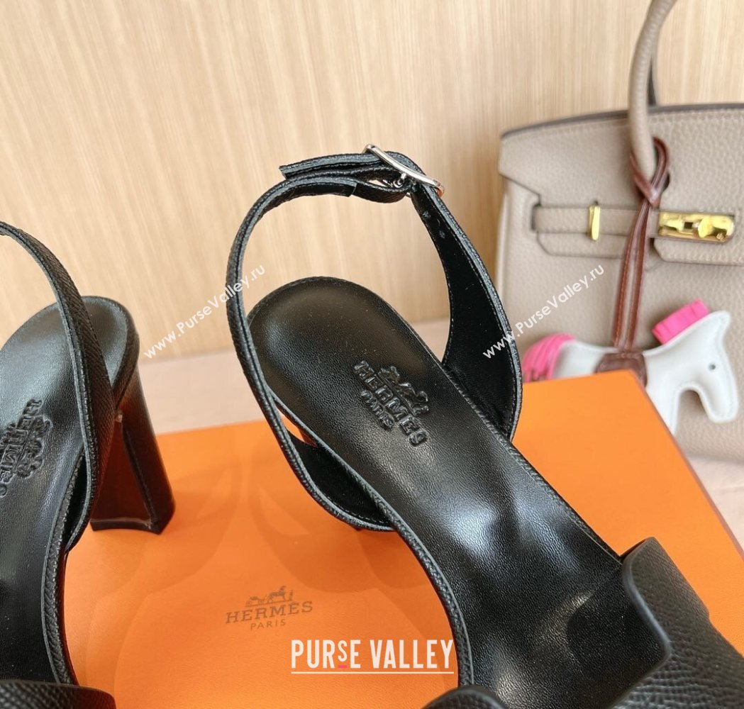 Hermes Eremite Heel Sandals 8cm in Palm-Grained Leather Black 2025 H02275 (MD-250227089)