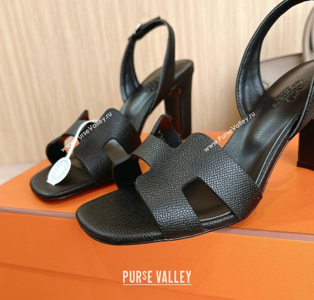 Hermes Eremite Heel Sandals 8cm in Palm-Grained Leather Black 2025 H02275 (MD-250227089)