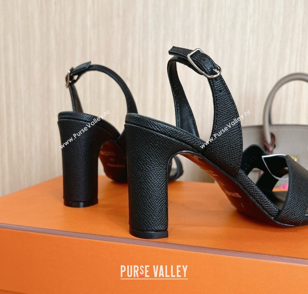 Hermes Eremite Heel Sandals 8cm in Palm-Grained Leather Black 2025 H02275 (MD-250227089)