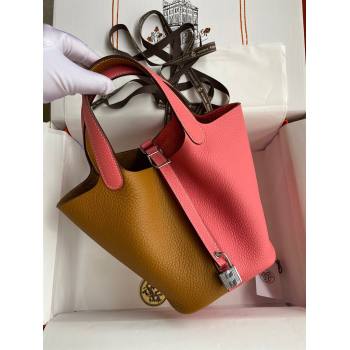 Hermes Picotin Lock Bag 18cm/22cm in Taurillon Clemence Leather Sesame/ Lipstick Pink/Silver 2024 (Full Handmade) (XYA-24042903)