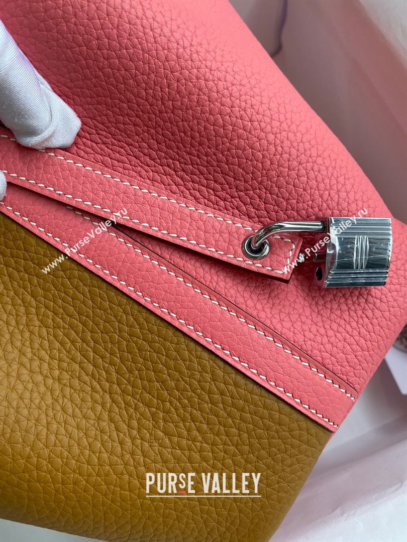 Hermes Picotin Lock Bag 18cm/22cm in Taurillon Clemence Leather Sesame/ Lipstick Pink/Silver 2024 (Full Handmade) (XYA-24042903)