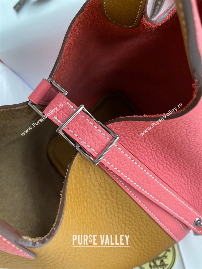 Hermes Picotin Lock Bag 18cm/22cm in Taurillon Clemence Leather Sesame/ Lipstick Pink/Silver 2024 (Full Handmade) (XYA-24042903)