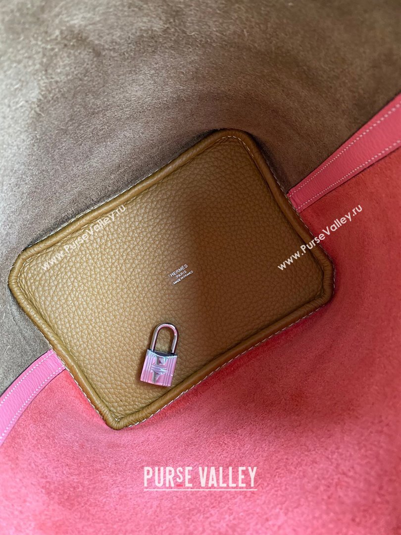Hermes Picotin Lock Bag 18cm/22cm in Taurillon Clemence Leather Sesame/ Lipstick Pink/Silver 2024 (Full Handmade) (XYA-24042903)
