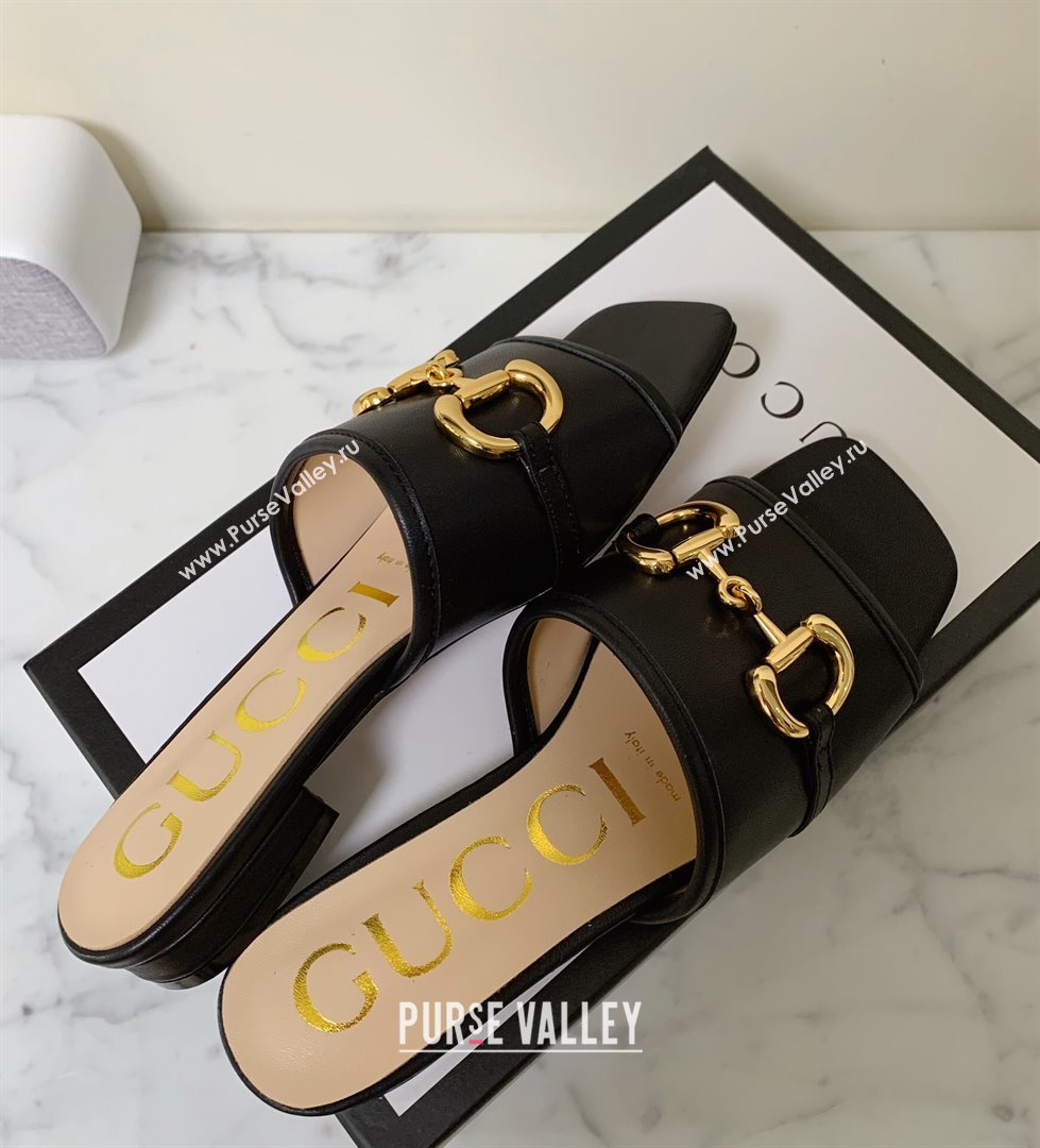 Gucci Leather ‎Slide Sandals with Horsebit Black 2020 (MD-21010671)