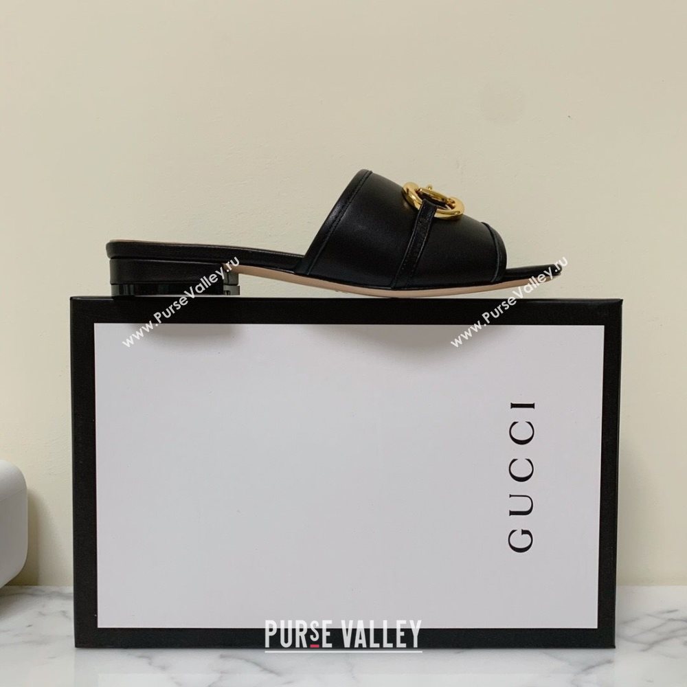 Gucci Leather ‎Slide Sandals with Horsebit Black 2020 (MD-21010671)