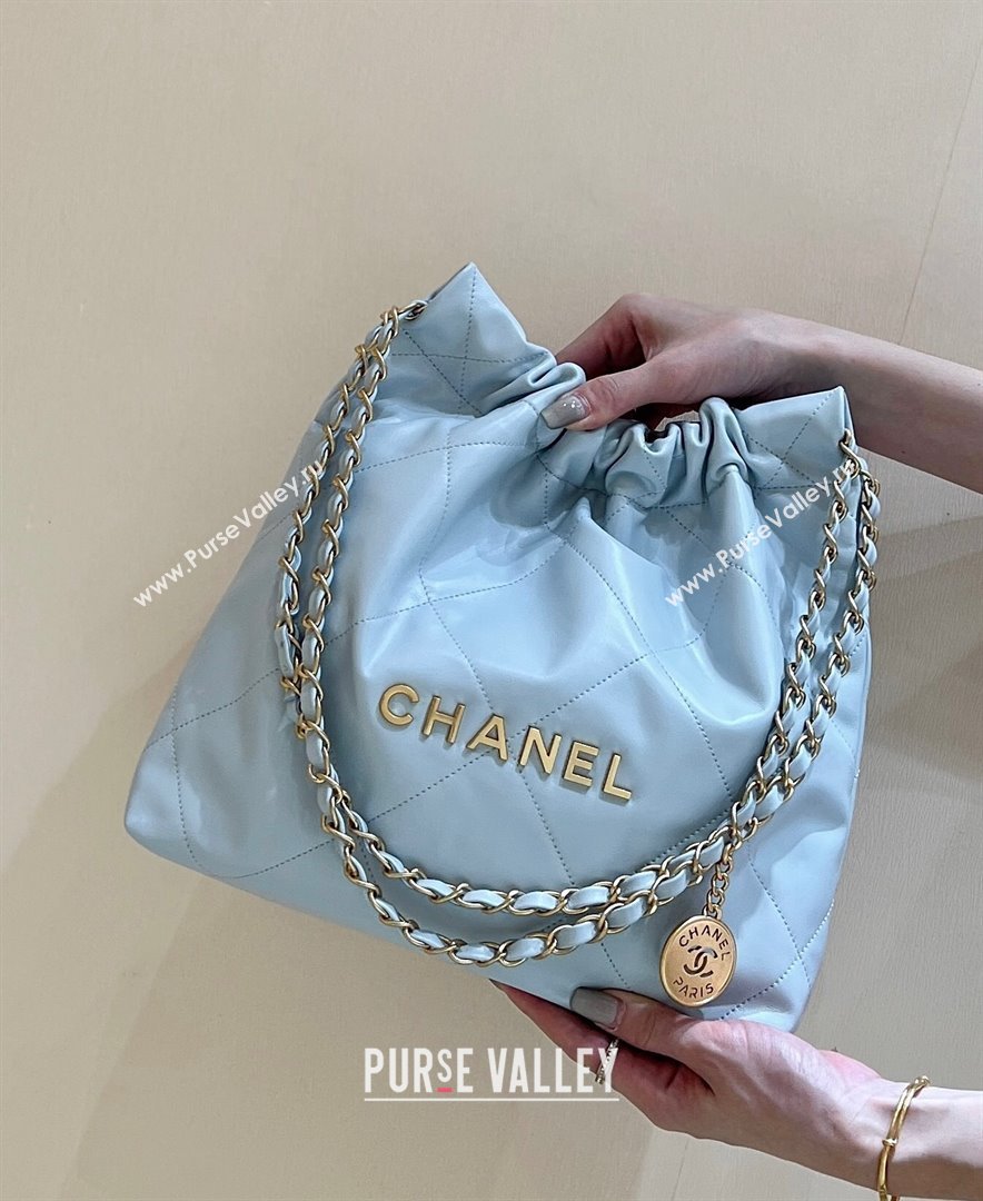 Chanel 22 Small Bag in Shiny Calfskin AS3260 Light Blue 2024 Top Quality (SHUNY-24062414)