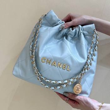 Chanel 22 Small Bag in Shiny Calfskin AS3260 Light Blue 2024 Top Quality (SHUNY-24062414)