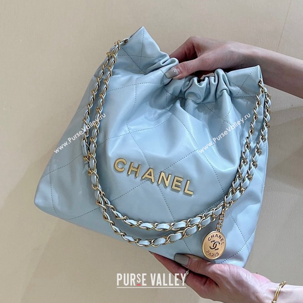 Chanel 22 Small Bag in Shiny Calfskin AS3260 Light Blue 2024 Top Quality (SHUNY-24062414)