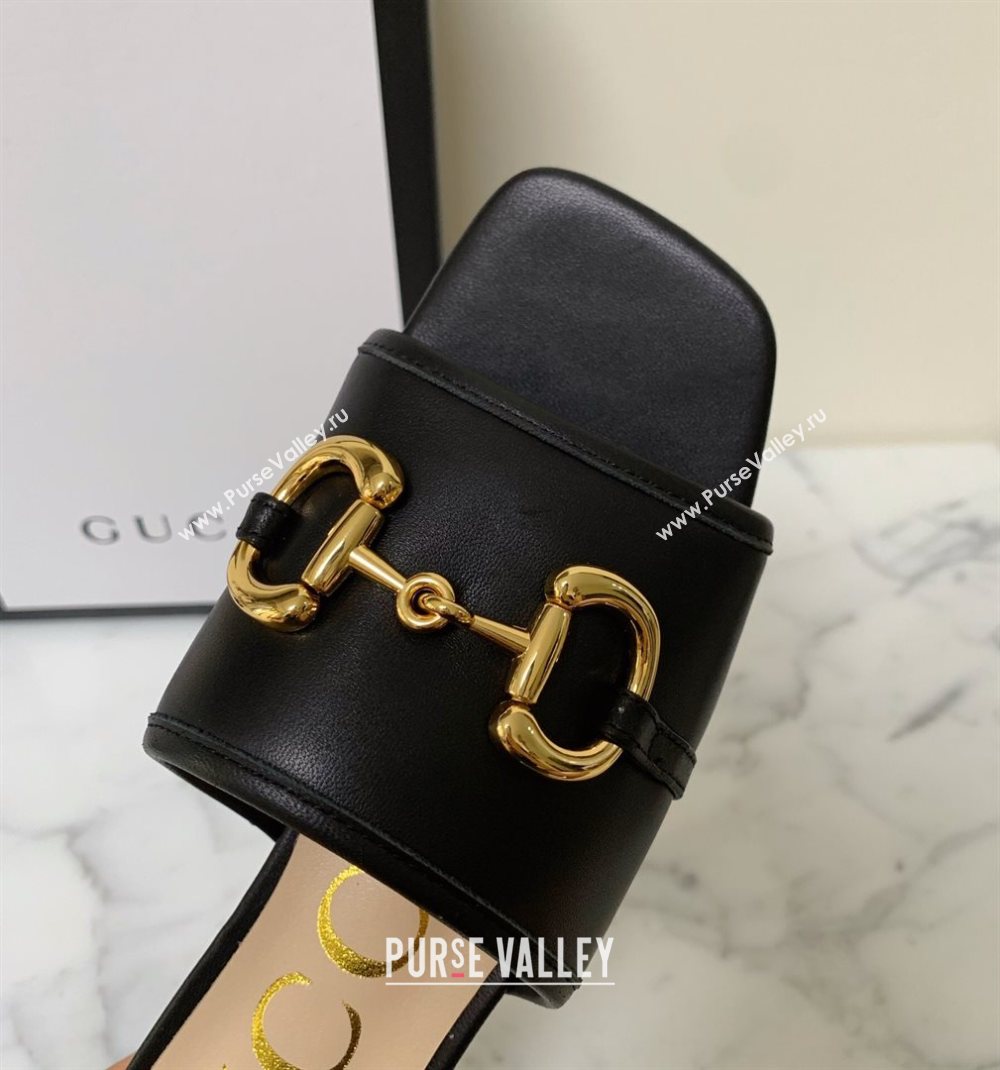 Gucci Leather ‎Slide Sandals with Horsebit Black 2020 (MD-21010671)