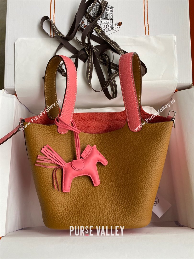 Hermes Picotin Lock Bag 18cm/22cm in Taurillon Clemence Leather Sesame/ Lipstick Pink/Silver 2024 (Full Handmade) (XYA-24042903)