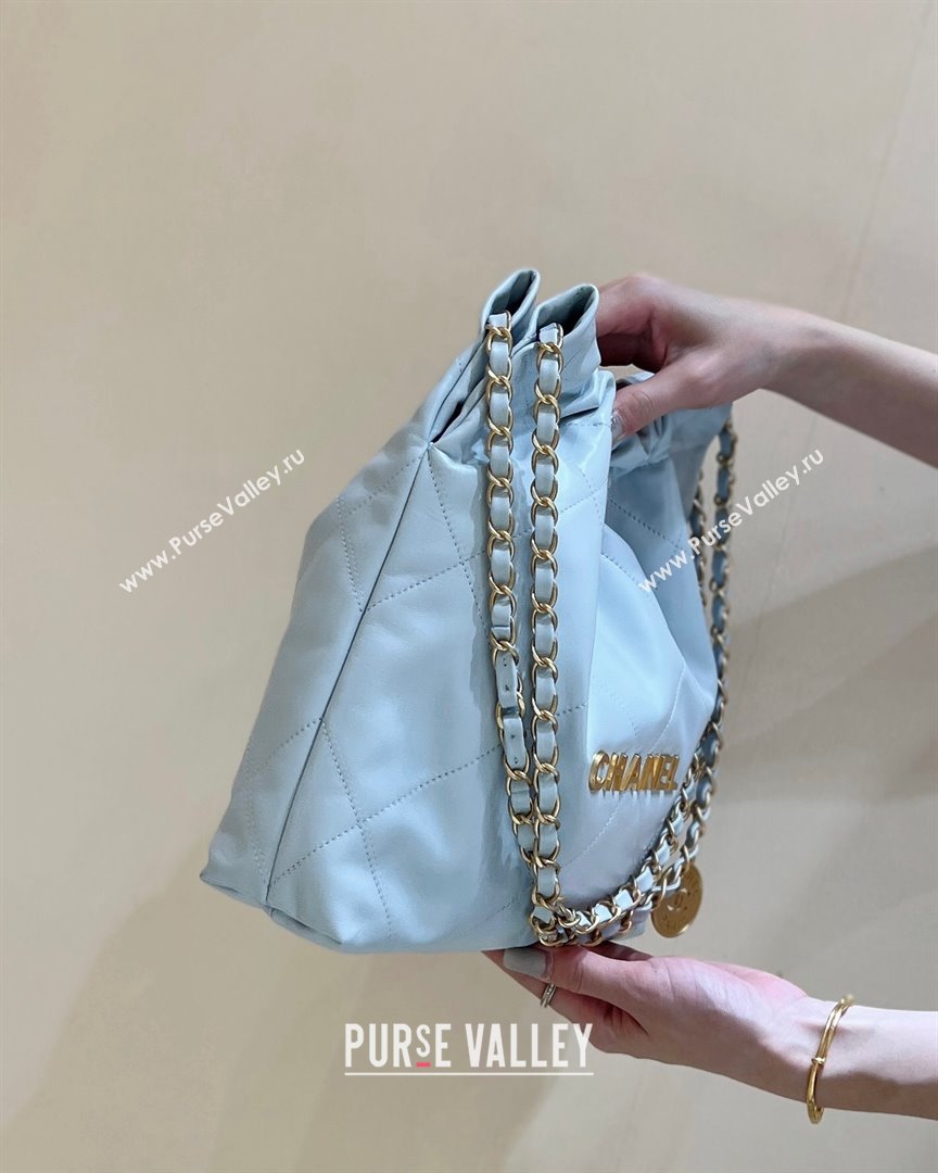 Chanel 22 Small Bag in Shiny Calfskin AS3260 Light Blue 2024 Top Quality (SHUNY-24062414)