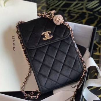 Chanel Velvet Phone Holder with Chain and Crystal Ball Black 2020 (JY-20112043)