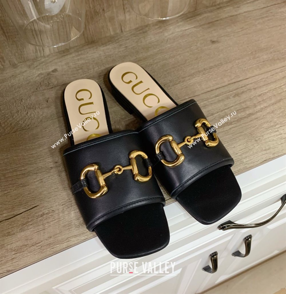 Gucci Leather ‎Slide Sandals with Horsebit Black 2020 (MD-21010671)