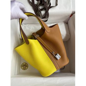 Hermes Picotin Lock Bag 18cm/22cm in Taurillon Clemence Leather Sesame/ Lemon/Silver 2024 (Full Handmade) (XYA-24042902)
