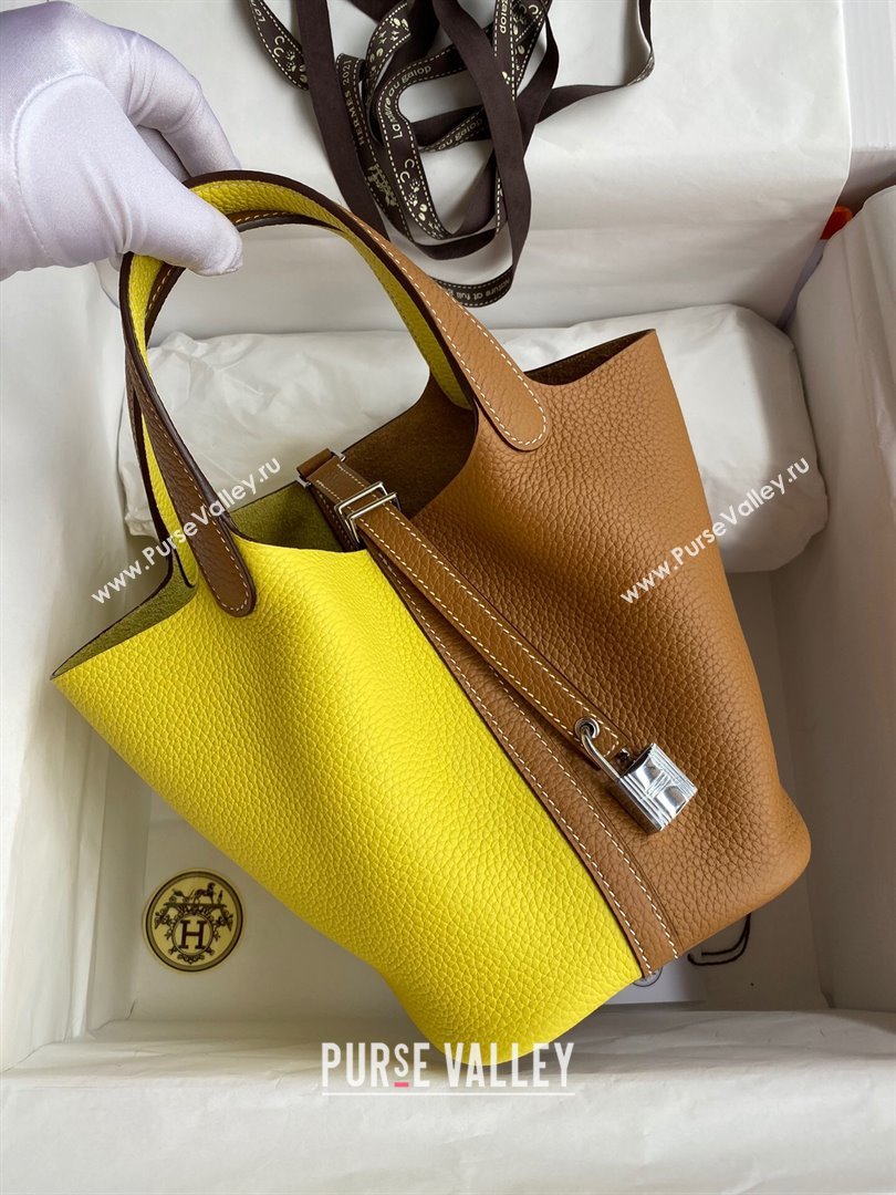 Hermes Picotin Lock Bag 18cm/22cm in Taurillon Clemence Leather Sesame/ Lemon/Silver 2024 (Full Handmade) (XYA-24042902)