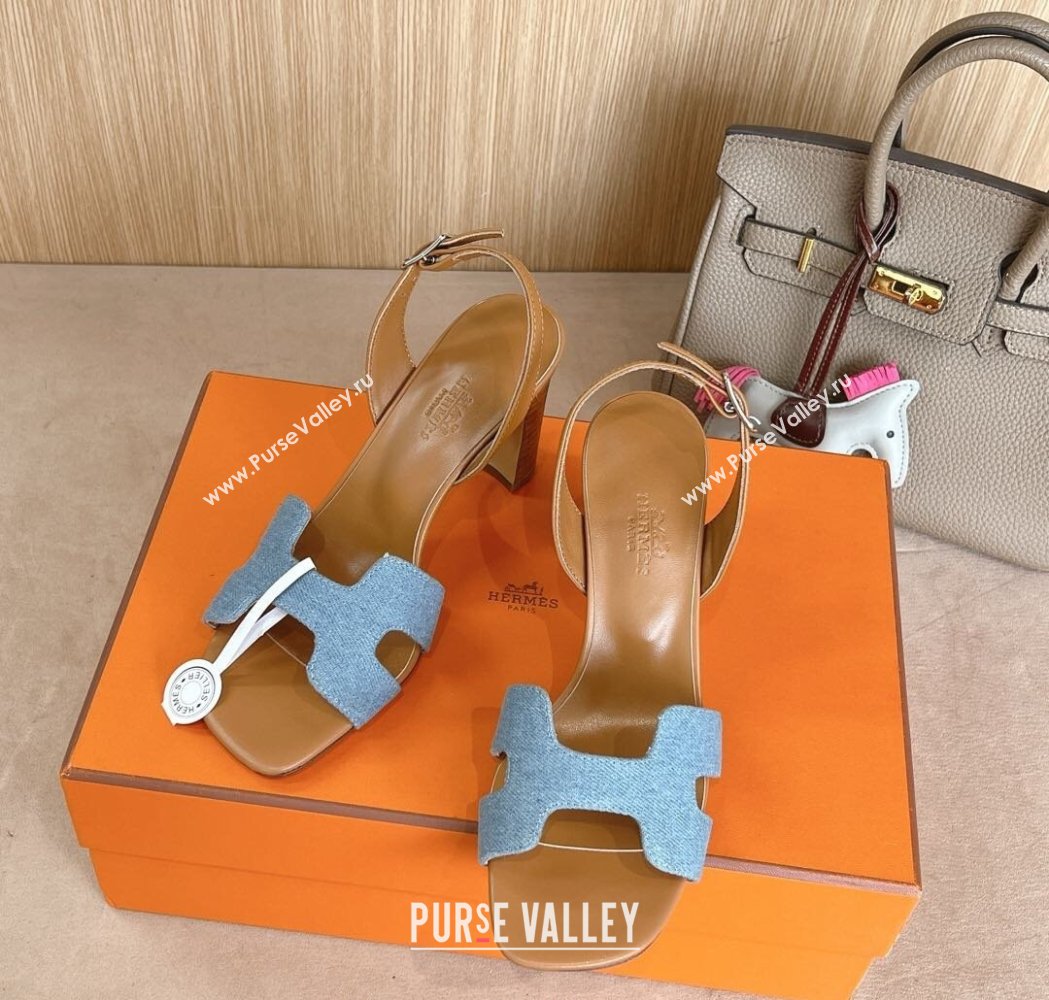 Hermes Eremite Heel Sandals 8cm in Denim and Leather Light Blue 2025 H02275 (MD-250227091)