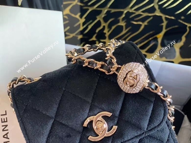 Chanel Velvet Phone Holder with Chain and Crystal Ball Black 2020 (JY-20112043)