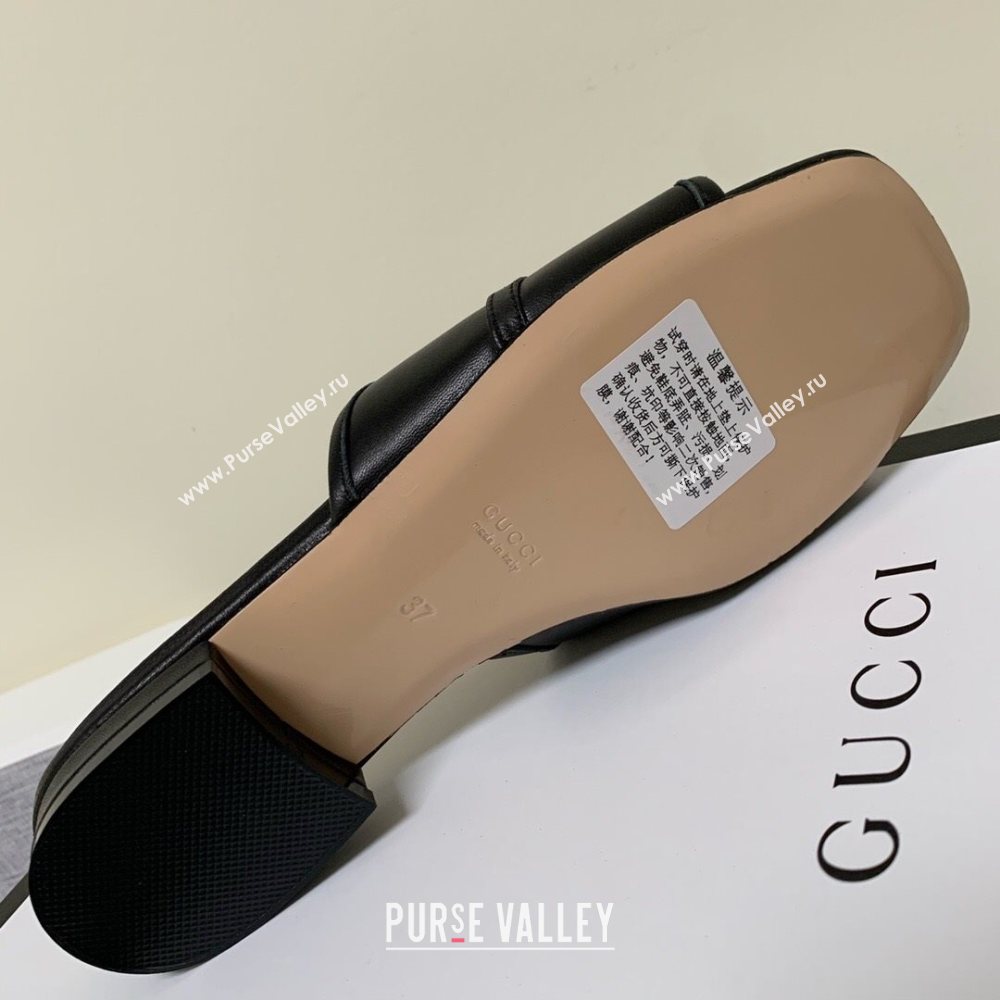 Gucci Leather ‎Slide Sandals with Horsebit Black 2020 (MD-21010671)