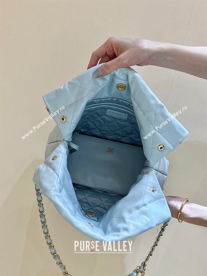 Chanel 22 Small Bag in Shiny Calfskin AS3260 Light Blue 2024 Top Quality (SHUNY-24062414)