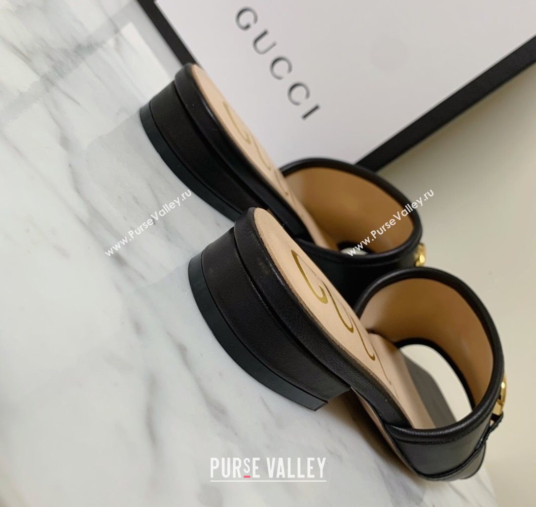 Gucci Leather ‎Slide Sandals with Horsebit Black 2020 (MD-21010671)