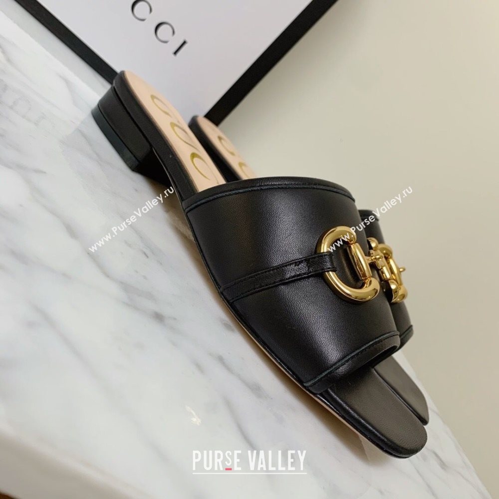 Gucci Leather ‎Slide Sandals with Horsebit Black 2020 (MD-21010671)