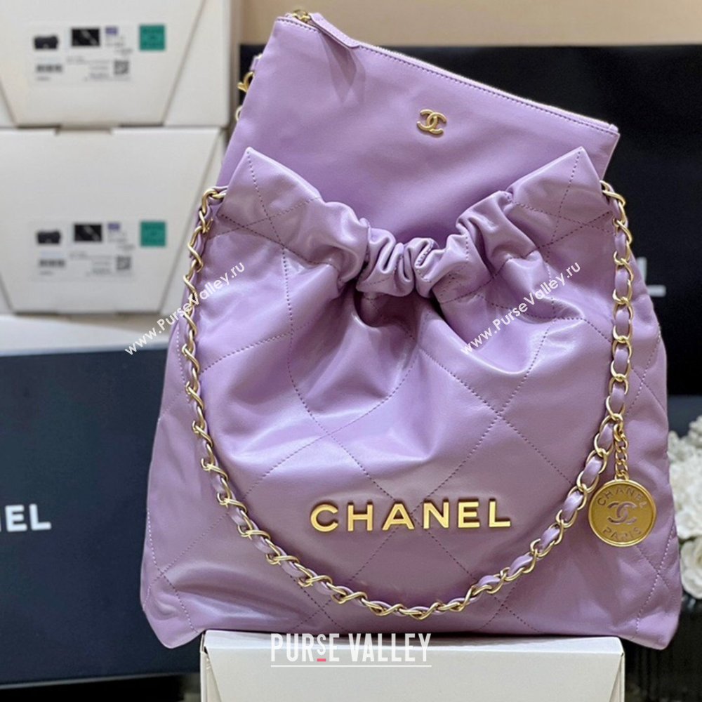 Chanel 22 Small Bag in Shiny Calfskin AS3260 Purple 2024 Top Quality (SHUNY-24062415)