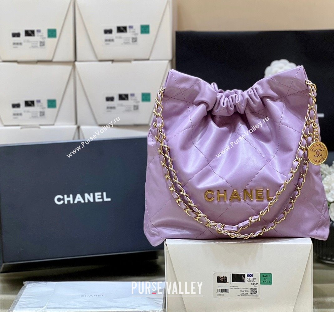 Chanel 22 Small Bag in Shiny Calfskin AS3260 Purple 2024 Top Quality (SHUNY-24062415)