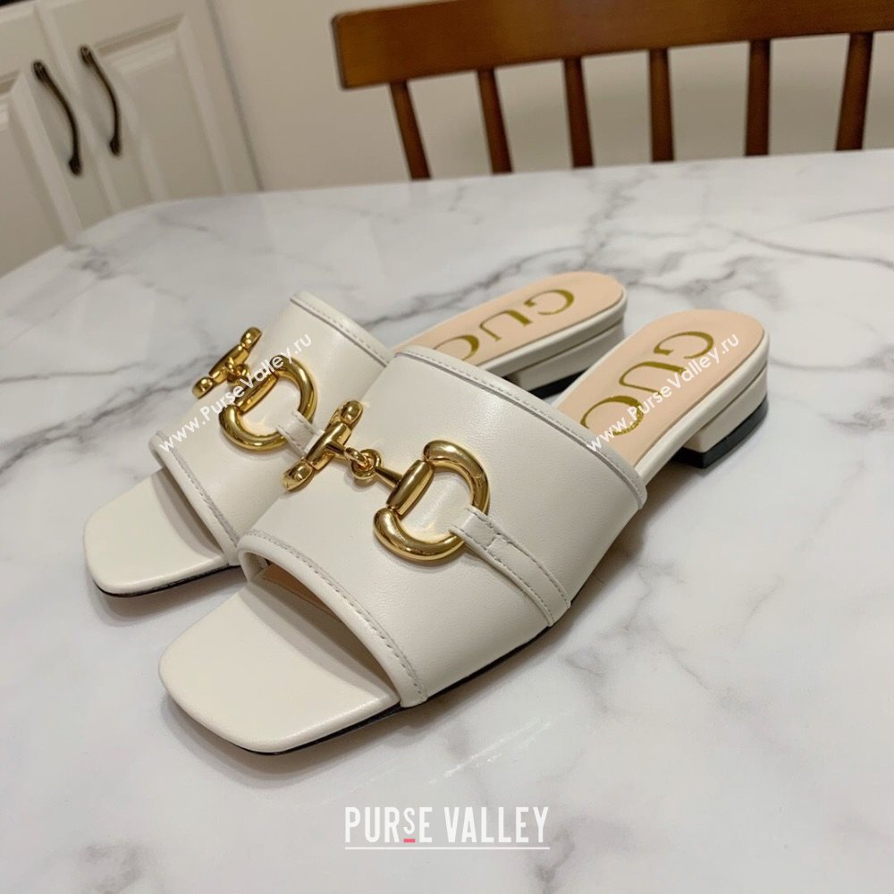 Gucci Leather ‎Slide Sandals with Horsebit White 2020 (MD-21010672)