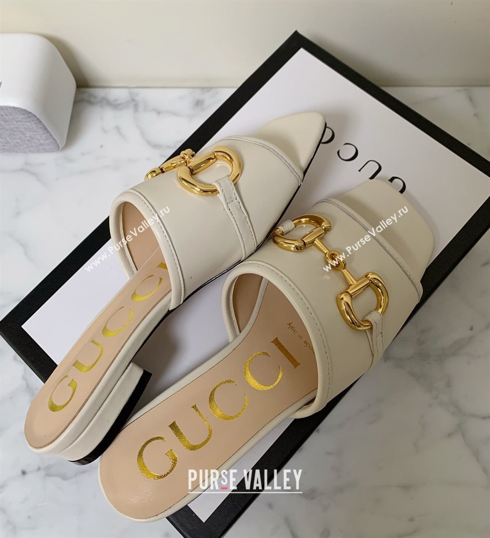 Gucci Leather ‎Slide Sandals with Horsebit White 2020 (MD-21010672)