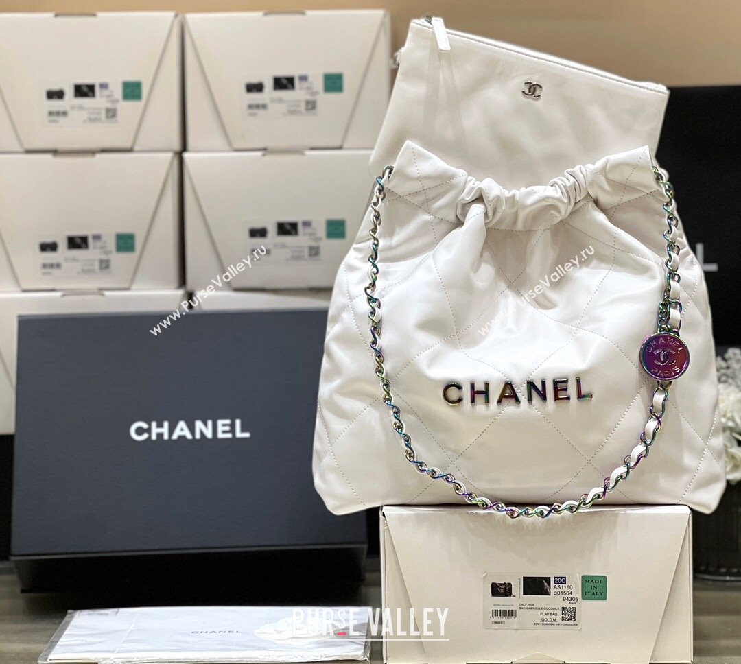 Chanel 22 Small Bag in Shiny Calfskin AS3260 Iridescent White 2024 Top Quality (SHUNY-24062416)