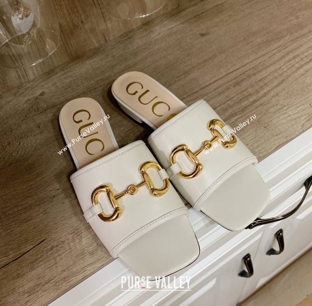 Gucci Leather ‎Slide Sandals with Horsebit White 2020 (MD-21010672)