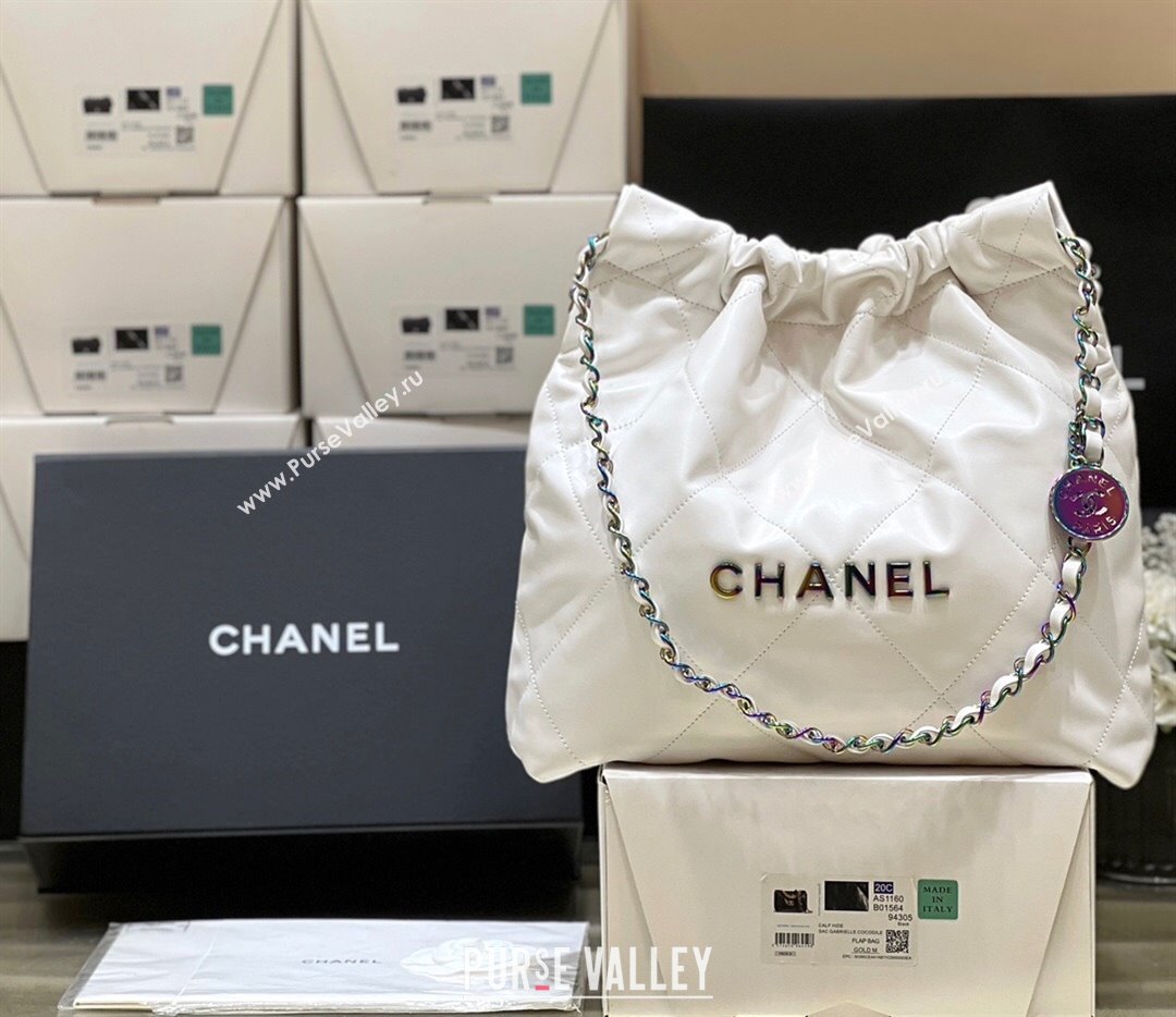 Chanel 22 Small Bag in Shiny Calfskin AS3260 Iridescent White 2024 Top Quality (SHUNY-24062416)