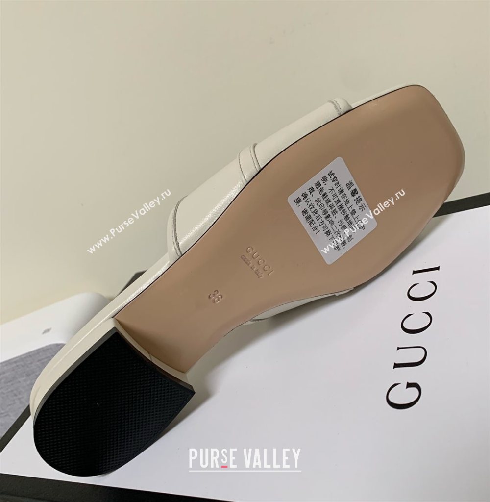 Gucci Leather ‎Slide Sandals with Horsebit White 2020 (MD-21010672)