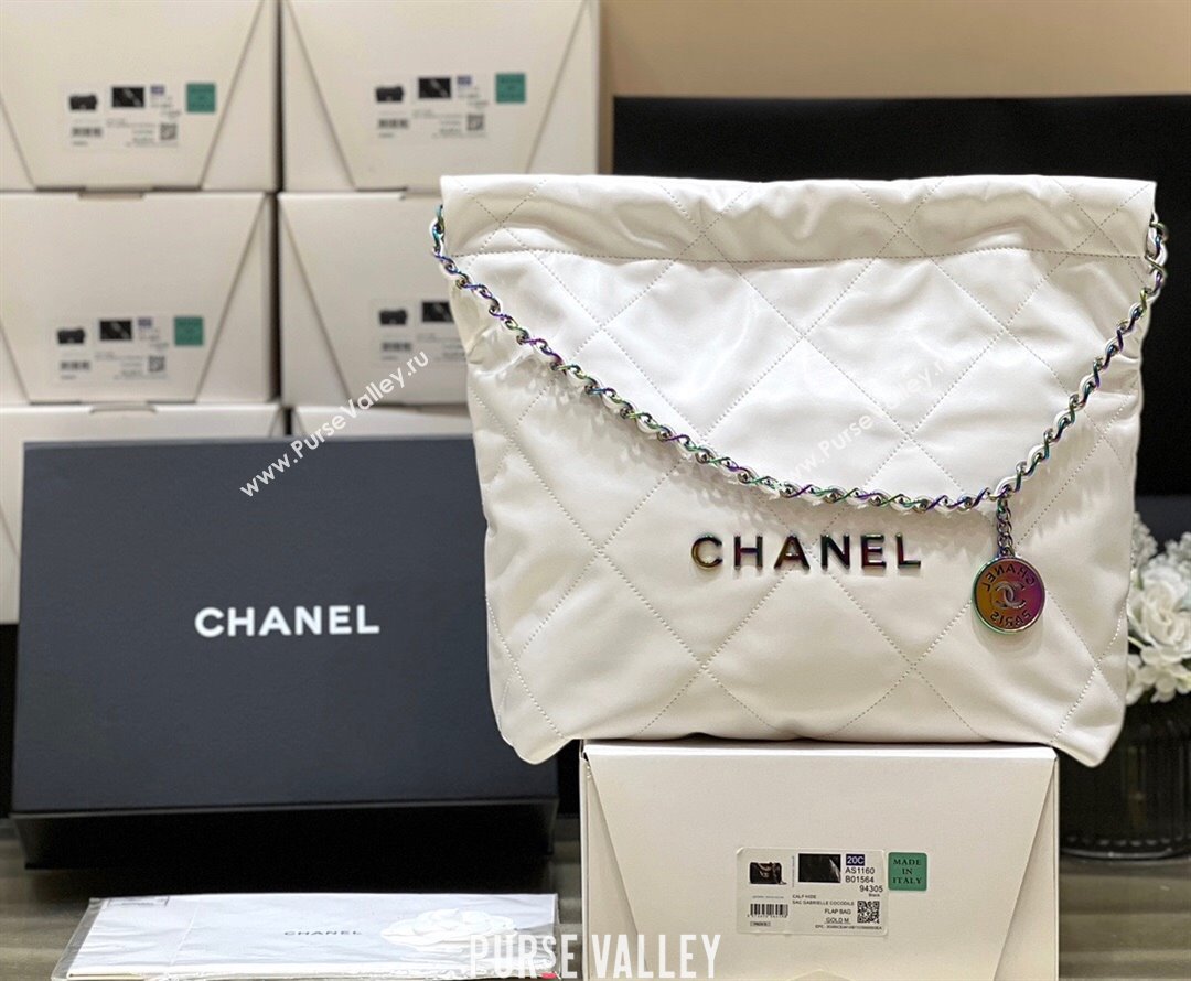 Chanel 22 Small Bag in Shiny Calfskin AS3260 Iridescent White 2024 Top Quality (SHUNY-24062416)